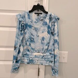 WhiteHouseBlackMarket Blue/White print Blouse. Sz 2 w/Side zipper